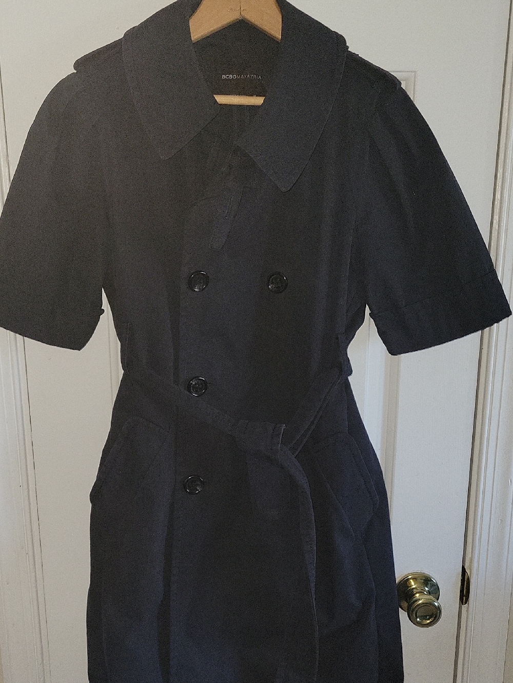 BCBGMaxAzria Navy Short Sleeve Trench Coat
